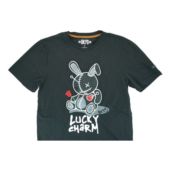 BKYS Men's Lucky Charm Crewneck Black T-Shirt  Bunny Embroidery Size Small - Picture 4 of 4